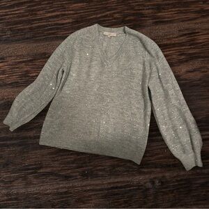 Women's Gray V-Neck Sequin Sweater Sz L